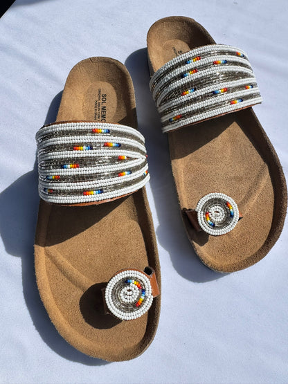 Ayana (US 9-9.5), Style 21 - White-Silver Stripe Comfort