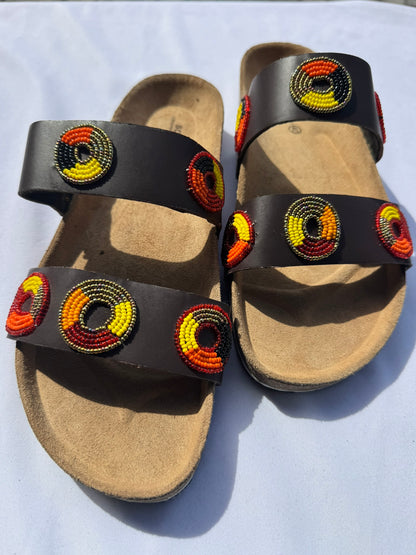 Ayana (US 9-9.5), Style 22 - Black Double-Band Circular Medallion Comfort