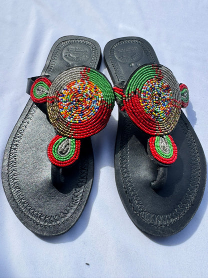 Ayana (US 9-9.5), Style 23 - Red-Green Multicolor Disc Medallion
