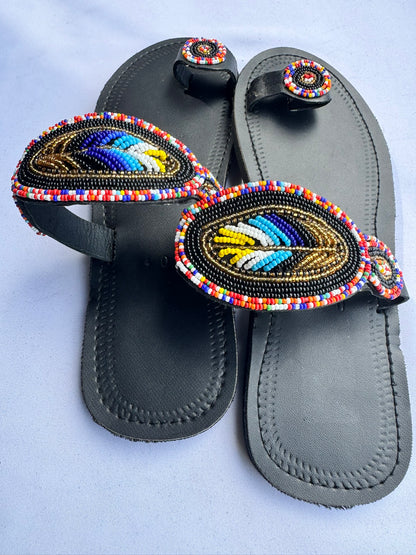 Ayana (US 9-9.5), Style 26 - Black-Gold Multicolor Leaf 2