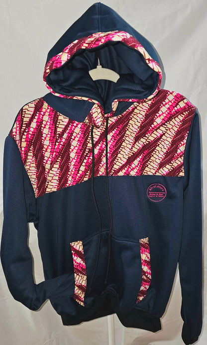 Navy Ankara-Accent Hoodie