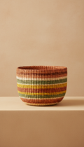Handwoven Raffia Basket with Spiral Motif