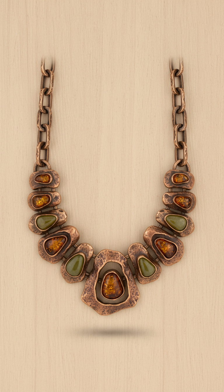 Bronze Statement Necklace with Hand-Hammered Links