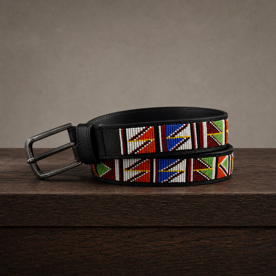 Mosaic Beaded Leather Belt