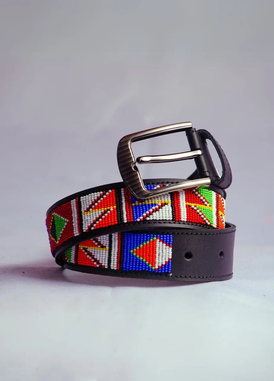 Beaded leather belt