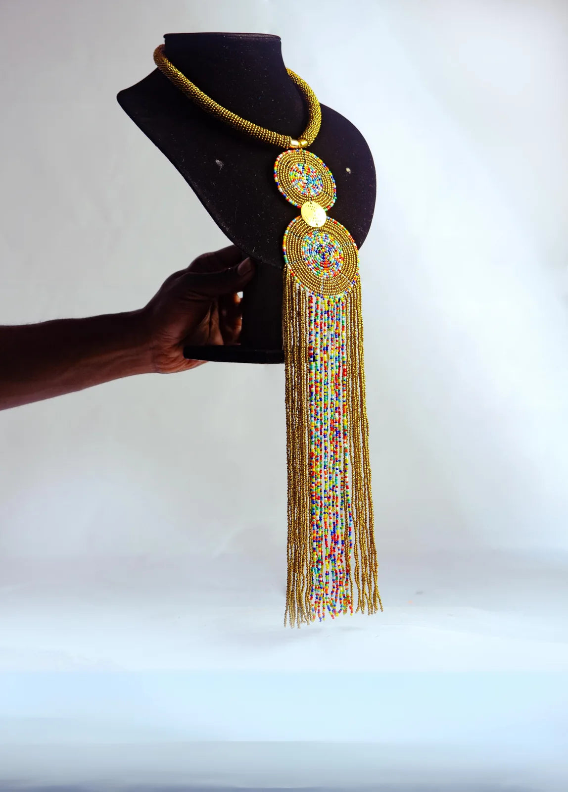 Long beaded statement neckpiece