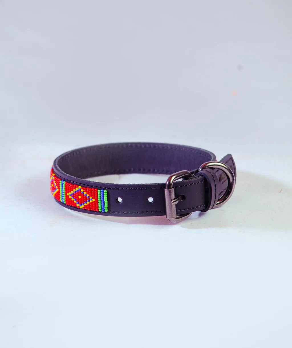 Beaded leather pet collar