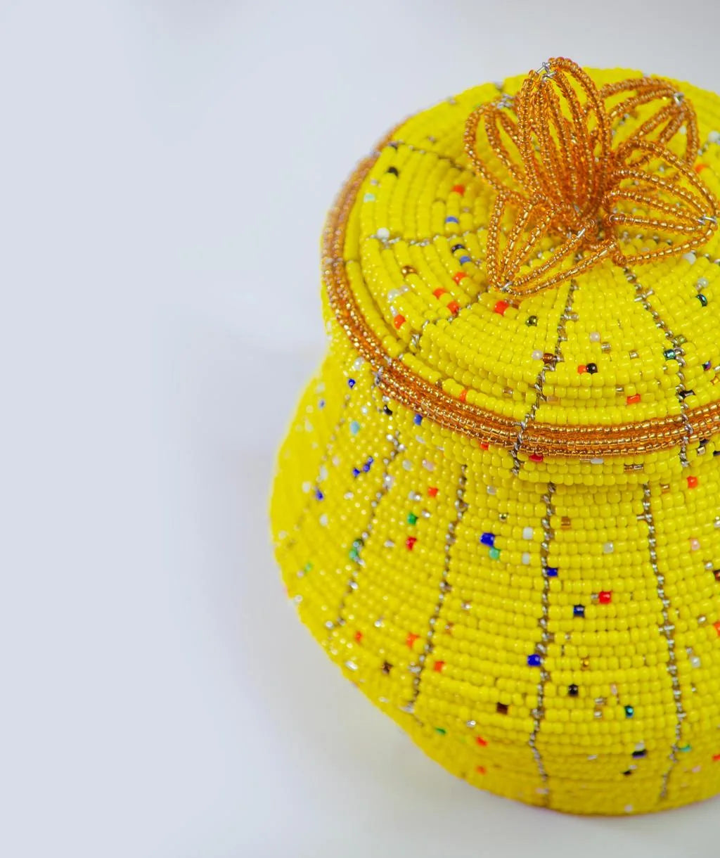 Yellow beaded jewellery box