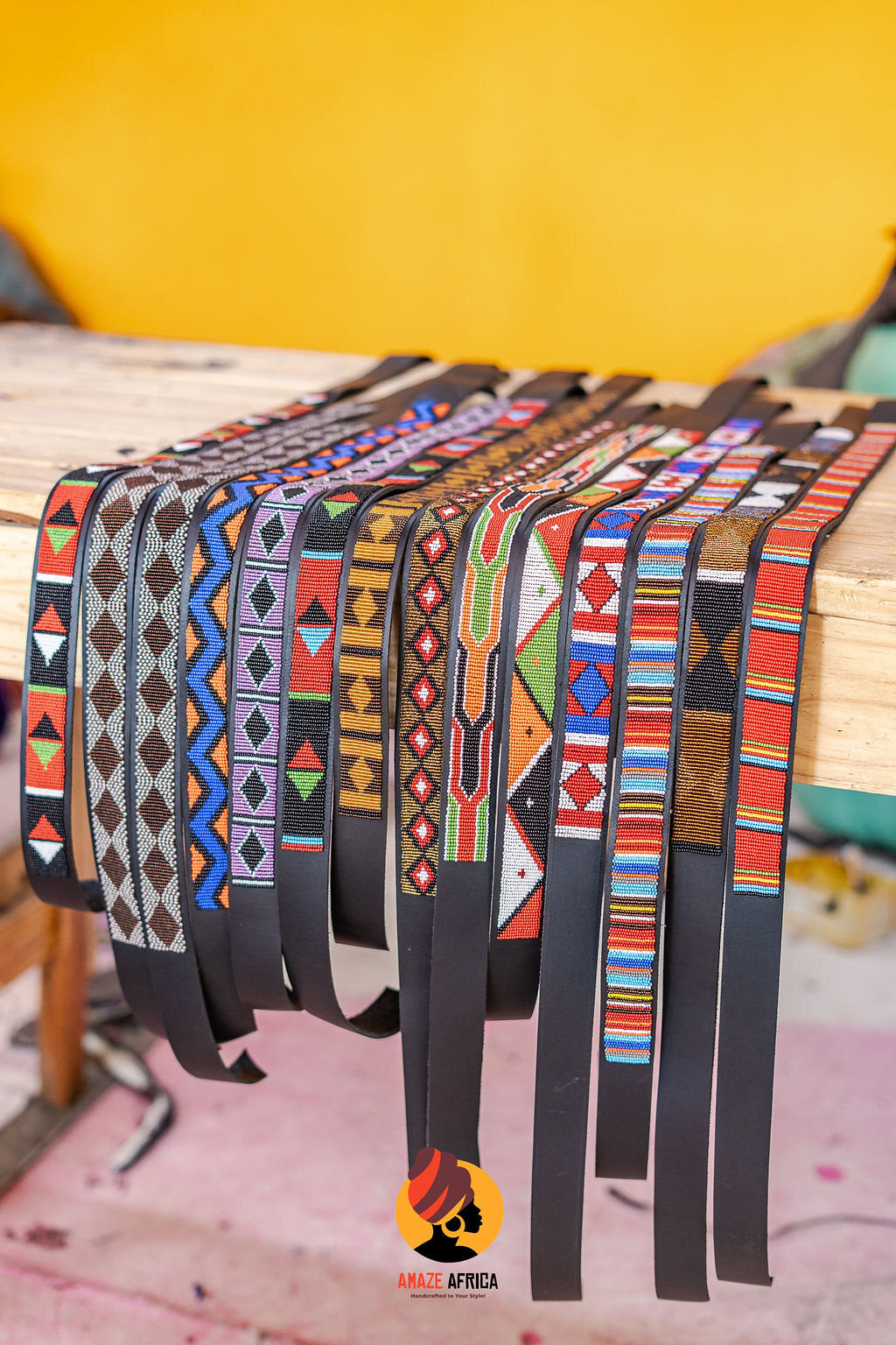 Colorful patterned beaded belts