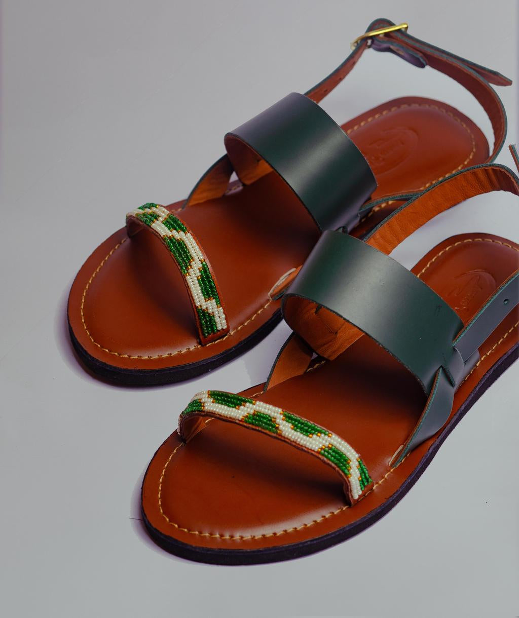Leather sandals with beaded detailing